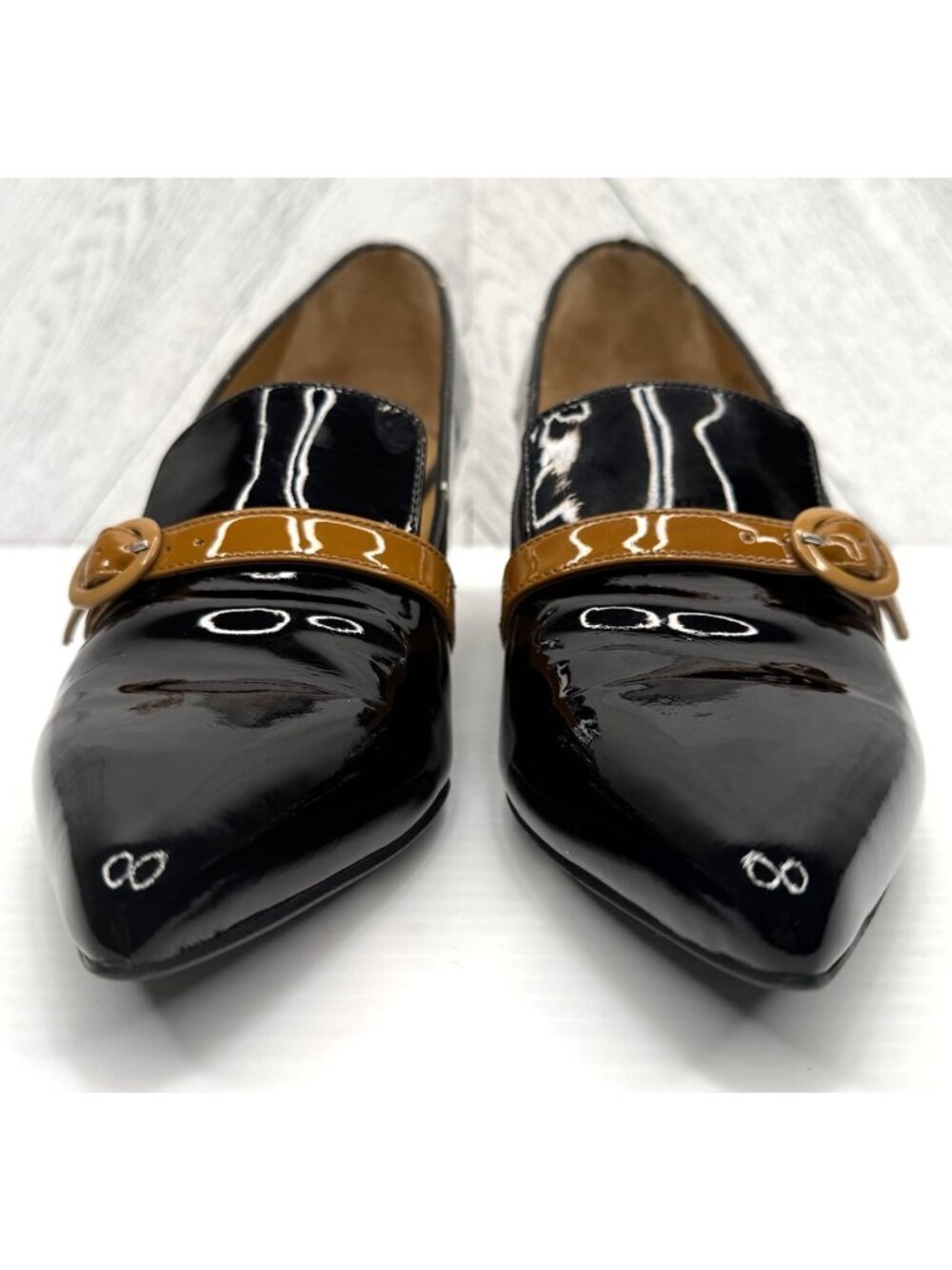 John Fluevog Gigi Effortless Womens 7 Black Floral Patent Mary Jane Pumps Y2K - Picture 2 of 14